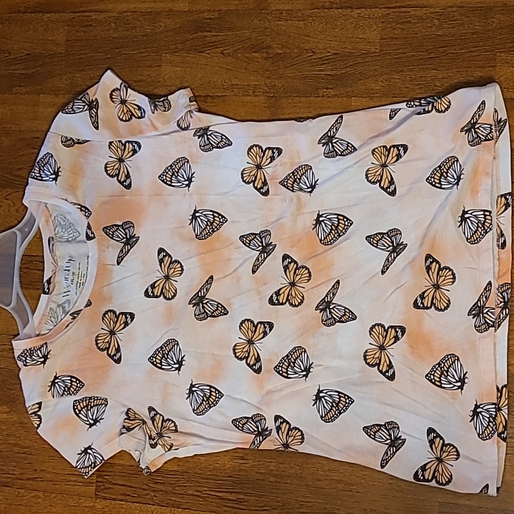 Wound Up Orange and White and Black Butterfly Tee